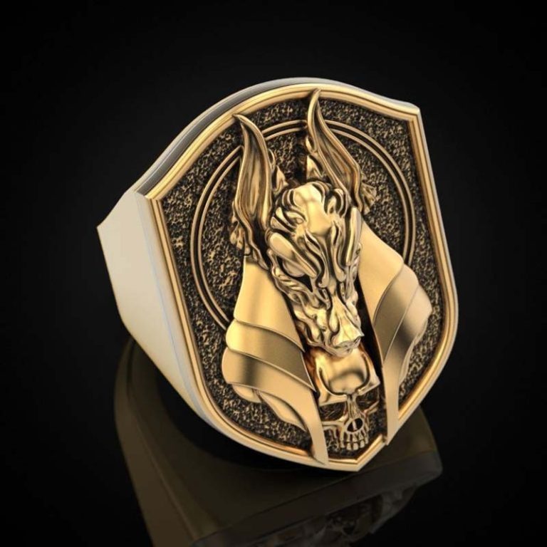Bague Chevalière Réglable Anubis Et Croix Ankh - Acier Inoxydable Argenté