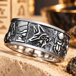 Bague Argent Egypte - Anubis, Néfertiti & Sphinx