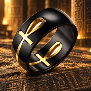 Bague Croix Egyptienne Noire et Dorée