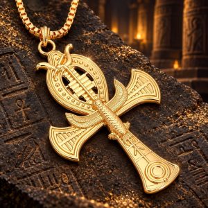 Collier Croix de Vie Dorée et Symboles d'Egypte