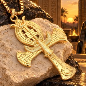Collier Croix de Vie Dorée et Symboles d'Egypte