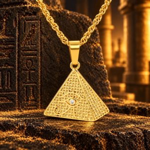 Collier Egyptien Femme - Pyramide Dorée & Œil d'Horus