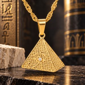 Collier Egyptien Femme – Pyramide Dorée & Œil d’Horus