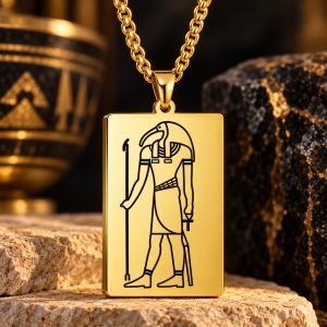 Collier Plaque Dorée - Dieu du Soleil Egyptien