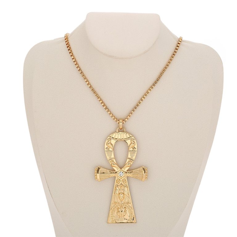 Collier Croix Égyptienne JewelryWe - Acier Inoxydable - Faux Diamant - 56cm - Homme/Femme