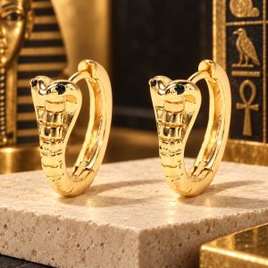 Boucles d’Oreilles Serpent Egyptien Cobra Doré